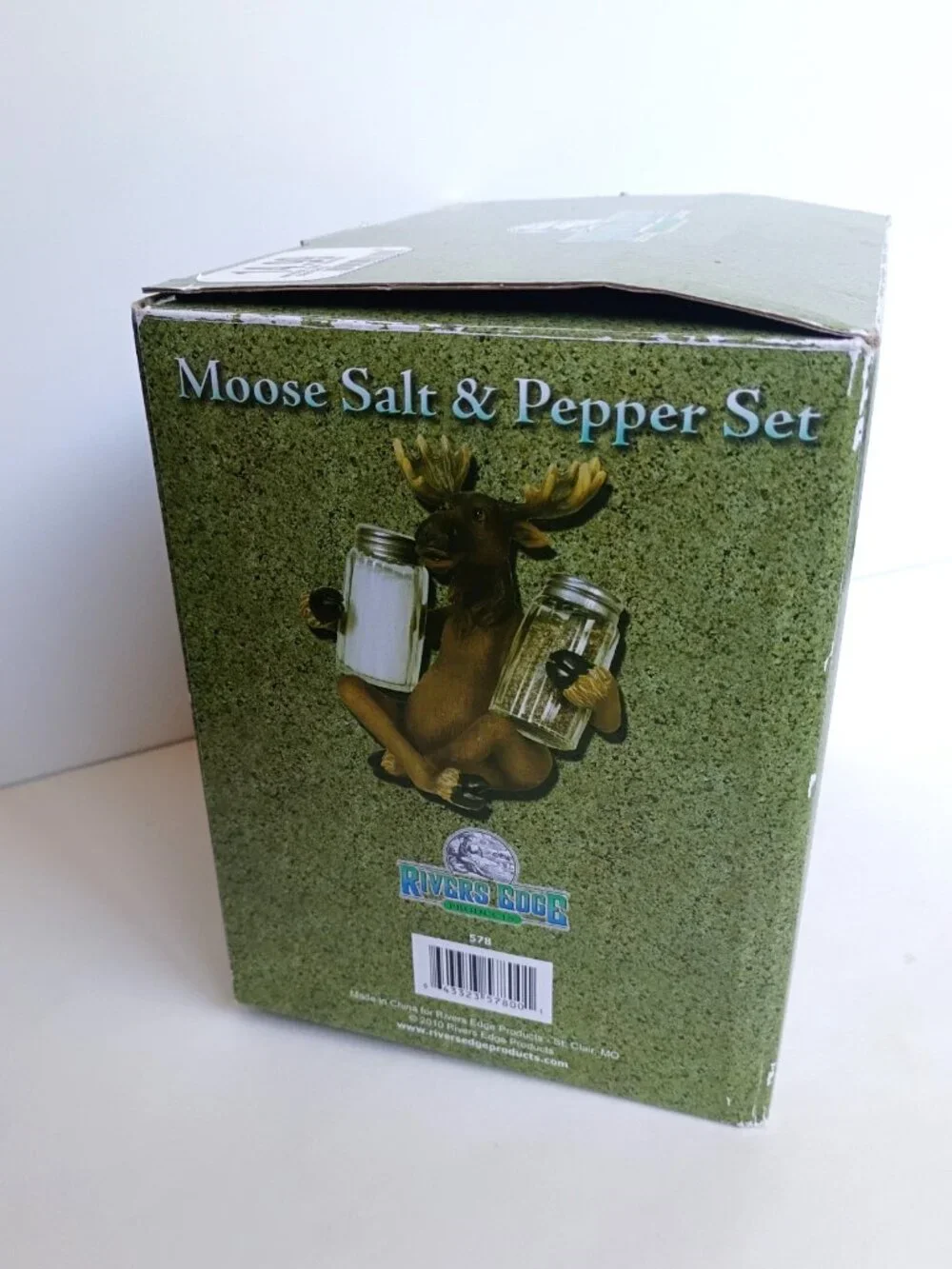 Rivers Edge Moose Salt & Pepper Holder Set Hand Painted Polyresin Decor 2010 Box